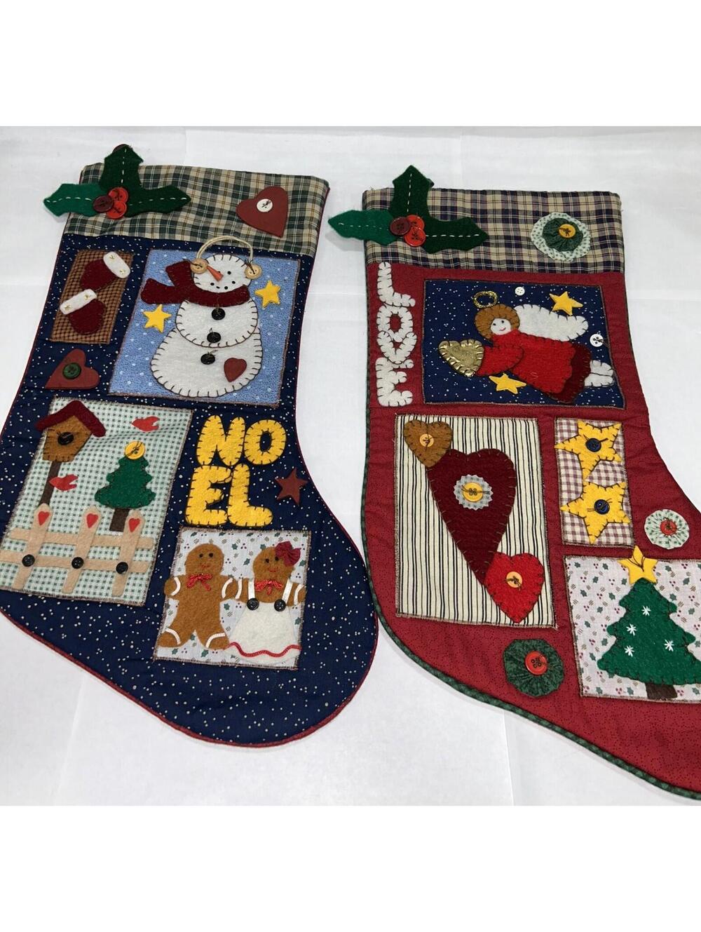 VTG 19" Christmas Fantasy Boone NC Christmas Stockings Angel Love Snowman Noel